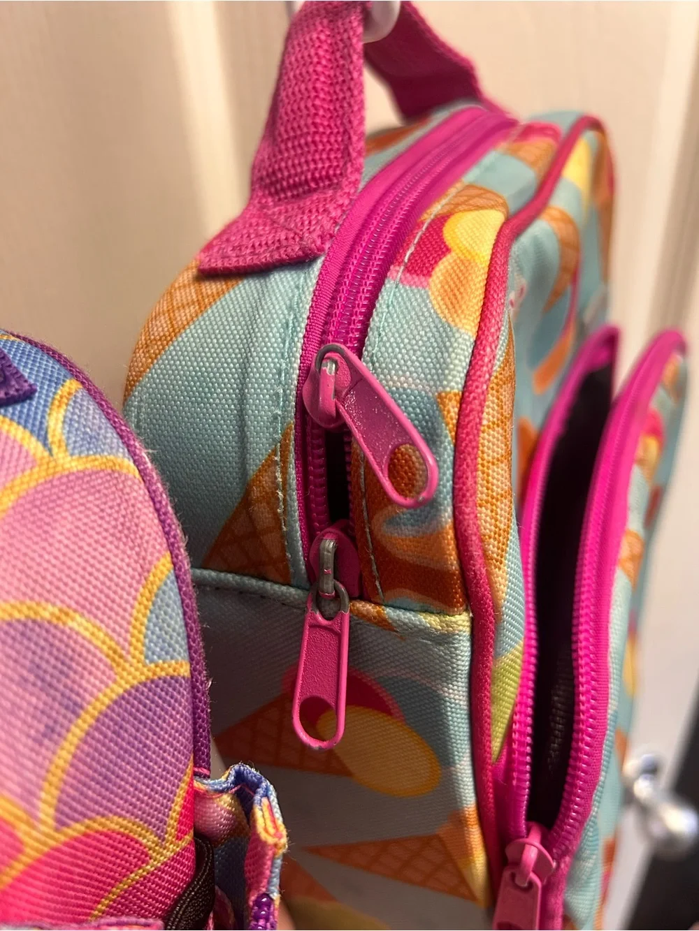 Kids Pink & Aqua Ice Cream and Mermaid Scale Lunch Bag Set
